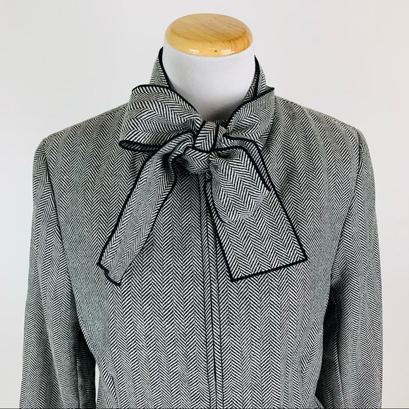 Banana Republic Wool Herringbone Tie Neck Zip Front Blazer Sz 12 - Picture 2 of 13